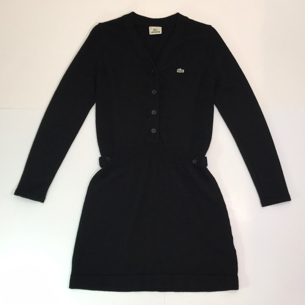 LACOSTE Girls XS 38 Black Pure Wool Midi Dress